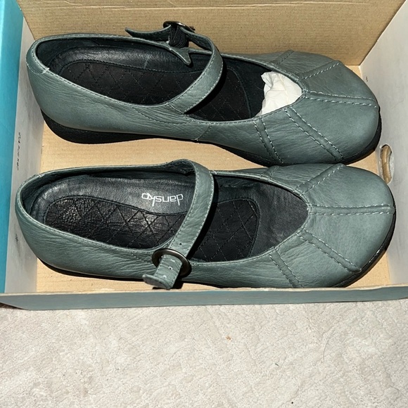 •Dansko Mary Jane clogs green leather buckle flats shoes new in box 38/7.5-8